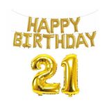 Altın Renk Happy Birthday Yazılı 21 Yaş Folyo Balon Parti Ve Kutlama Seti