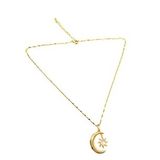 Altın Renk Parlak ve Şık Taşlı 316L Çelik VIP Model Ay Yıldız Kadın Kolye - Göz Alıcı Şık Tasarım