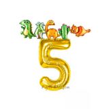 Altın Renk Rakam Balonlu Dinozor 5 Yaş Doğum Günü Parti Yapışık Balon Set Dinozor Tema Parti Set