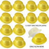 Altın Renk Simli Melon Yuvarlak Parti Şapkası 12 Adet Mirsm0010k-Smr-D238-12