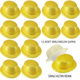 Altın Renk Simli Melon Yuvarlak Parti Şapkası 12 Adet MKTB-SMR-D238-12