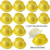 Altın Renk Simli Melon Yuvarlak Parti Şapkası 12 Adet P147530s1992