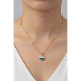 Altın Renk Van Cleef Yonca Taşlı Altı Sedef Model Top Zincir Çelik Kolye- 3705