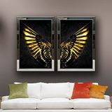 Altın Renkli Melek Kanatları Temalı Aynalı Çerçeveli 2 li Kanvas Tablo Seti 100x70 cm 3SETKNT001