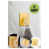 Altın Renkli Şeffaf Yapışkanlı Askı 2’Li Set – Suya Dayanıklı, İz Bırakmaz, Banyo & Mutfak Kancası