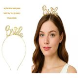 Altın Renkli Taşlı “Bride” Gelin Tacı – El Yazısı Yazı Tipiyle (5047)