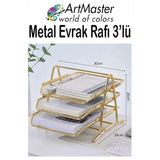 Altın Sarı Metal Evrak Rafı 3 Lü 1 Paket Masaüstü A4 Dosya 3 Katlı Düzenleyici Kağıt Tepsisi Metal Fileli Hareketli