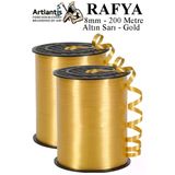Altın Sarı Rafya Şerit Kurdela 2 Adet 8Mm 200 Metre Rabant Rafya Renkli Hediye Paketleme İpi Kurdela Balon Bağlama