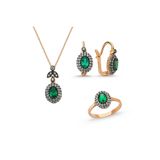 Altın Sepeti Yeşil Beyaz Taşlı Set