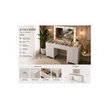 Altın Tasarım Atölyesi Suğra Serisi Kristal Kulplu Cam Tablalı Makyaj Masası Aynalı – Beyaz – 180x45x136 cm