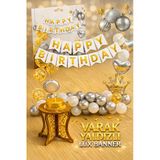Altın Varak Yaldızlı Lüks Happy Birthday Banner - Beyaz