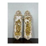 Altın Yaldız Baroque Figürlü Duvar Panosu, 2'li Set, 43x12 cm, Beyaz ve Altın Rengi