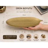 Altın Yaprak Dekoratif Tepsi, Polyresin, 35x13x2,5 cm | Takı Düzenleyici, Konsol Dekorasyonu, 550 g Ağırlık, 2,5 cm Derinlik, Modern Tasarım