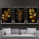 Altın Yapraklar-5 Temalı Aynalı Çerçeveli 3 lü Kanvas Tablo Seti 150x70 cm SETS0351