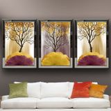 Altın Yapraklı Ağaçlar-2 Temalı Aynalı Çerçeveli 3 lü Kanvas Tablo Seti 150x70 cm SETS0267