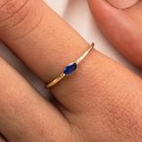 Altın Yüzük - 14 Ayar Altın Markiz Safir Taşlı Minimal Tektaş Kadın Yüzük - Hediyelik Altın Yüzük