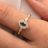 Altın Yüzük - 14 Ayar Altın Oval Mistik Topaz Taşlı Kadın Yüzük - Hediyelik Altın Yüzük