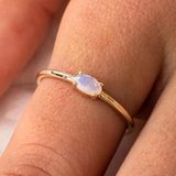 Altın Yüzük - 14 Ayar Tektaş Altın 0.50 Karat Oval Sade Minimal Pembe Kuvars Yüzük