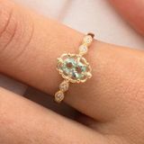 Altın Yüzük - Green Topaz Taşlı Gelin Başı Tektaş 14 Ayar Altın Evlilik Teklifi Yüzüğü