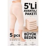 Altınay Kadın 5'li Bej Büyük Beden İç Giyim Kapri Tayt ( ağlı ) - %90 Pamuk