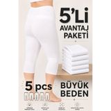 Altınay Kadın 5'li Beyaz Büyük Beden İç Giyim Kapri Tayt ( ağlı ) - %90 Pamuk