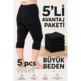 Altınay Kadın 5'li Siyah Büyük Beden İç Giyim Kapri Tayt ( ağlı ) - %90 Pamuk