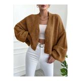 ALTINER TRİKO KADIN CAMEL RENK OVERSİZE TRİKO HIRKA