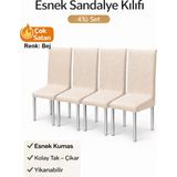 Altınkoza 4lü Set Jakarlı Lastikli Eteksiz Sandalye Kılıfı-Bej - 35 x 45 cm