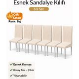 Altınkoza 6lı Set Jakarlı Lastikli Eteksiz Sandalye Kılıfı-Bej - 35 x 45 cm