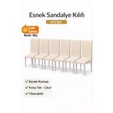 Altınkoza 6Lı Set Jakarlı Lastikli Eteksiz Sandalye Kılıfı-Bej