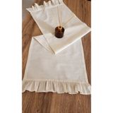 ALTINPAMUK Naturel 2-kenar Fırfırlı Runner Örtü Ham Keten Vintage Bej 40x110