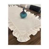 ALTINPAMUK Naturel Fırfırlı 40x80 Runner Örtü Ham Keten Vintage Bej