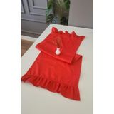 ALTINPAMUK Venüs Keten 2-Kenar Fırfırlı Vintage Runner Örtü Kırmızı 40X110