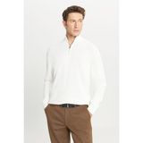 Altınyıldız Classics %100 Pamuk Standart Fit Normal Kesim Bato Yaka Jakarlı Triko Kazak - Ekru - 2XL
