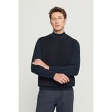 Altınyıldız Classics %100 Pamuk Standart Fit Normal Kesim Yarım Balıkçı Yaka Jakarlı Triko Kazak - Lacivert - Siyah