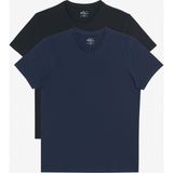 Altınyıldız Classics 2'li Slim Fit Dar Kesim V Yaka %100 Pamuk Tişört Kısa Kol Erkek Günlük Stil - Siyah-Lacivert