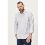 Altınyıldız Classics ACE020261599_BYZ Beyaz Lacivert Tailored Slim Fit Dar Kesim Düğmeli Yaka Baskılı Erkek Gömlek