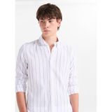 ALTINYILDIZ CLASSICS Beyaz Düğmeli Tailored Fit Çizgili Gömlek, M, 5003361683, Beyaz - Lacivert, Erkek