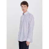 Altınyıldız Classics Beyaz - Lacivert Erkek Tailored Fit Çizgili Gömlek ACE201262085