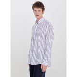 ALTINYILDIZ CLASSICS Beyaz - Lacivert Tailored Fit Çizgili Gömlek, L, 5003361673, Beyaz - Lacivert, Erkek