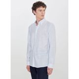 Altınyıldız Classics Beyaz - Mavi Erkek Düğmeli Tailored Fit Kareli Gömlek ACE201262089