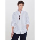 Altınyıldız Classics Beyaz - Mavi Erkek Regular Fit Çizgili Gömlek ACE201262078 - 2XL