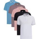 Altınyıldız Classics Erkek 5'li Paket Çekmeyen Pamuklu Kumaş Kıvrılmaz Yaka Slim Fit Dar Kesim Polo Yaka Tişört - Siyah - Beyaz