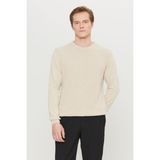 Altınyıldız Classics Erkek Açık Bej Pamuklu Standart Fit Normal Kesim Bisiklet Yaka Jakarlı Triko Kazak - 2XL