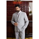 ALTINYILDIZ CLASSICS Erkek Açık Gri Ekstra Slim Fit Kırlangıç Yaka Çizgili Takım Elbise