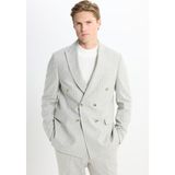 Altınyıldız Classics Erkek Açık Gri Yünlü Slim Fit Dar Kesim Kırlangıç Yaka Çizgili Kapak Cepli Takım Elbise - 46 - 6 Drop