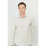 ALTINYILDIZ CLASSICS Erkek Açık Haki Pamuklu Slim Fit Dar Kesim Klasik Yaka Armürlü Gömlek