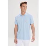 ALTINYILDIZ CLASSICS Erkek Açık İndigo Slim Fit Dar Kesim %100 Pamuk Baskılı Polo Yaka Tişört