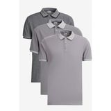 Altınyıldız Classics Erkek Açık Siyah-Açık Gri-Koyu Gri 3'lü Çekmeyen Pamuklu Slim Fit Kıvrılmaz Polo Yaka Tişört - Siyah - Koyu Gri - XL