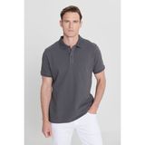 ALTINYILDIZ CLASSICS Erkek Antrasit %100 Pamuk Kıvrılmaz Pike Polo Yaka Slim Fit Dar Kesim Tişört